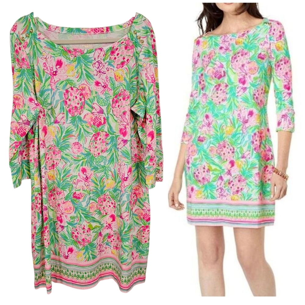 Lilly Pulitzer Fruit UPF 50+ Sophie Dress Quarter Length Sleeve Tropical Vacatio
